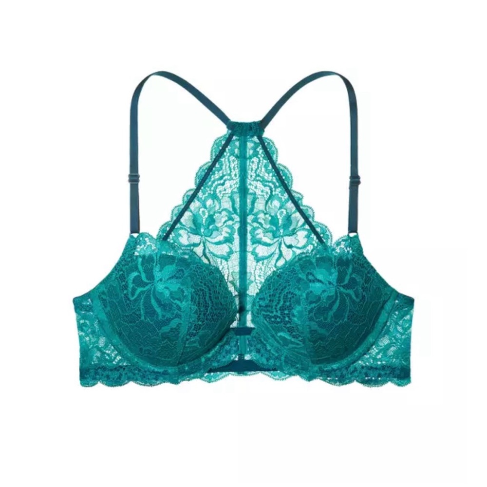 Pink Victoria’s Secret The Date Racerback Push Up Bra Turquoise Size 32B